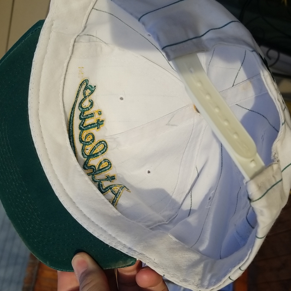 STARTER MLB Oakland Athletics Script Pin Stripe Snapback Hat Vintage Rare - Picture 8 of 11